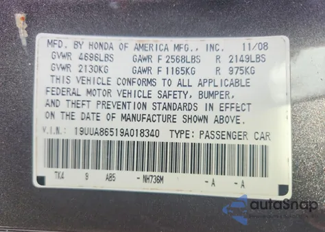 2009 Acura Tl from USA, damaged, VIN 19UUA86519A018340